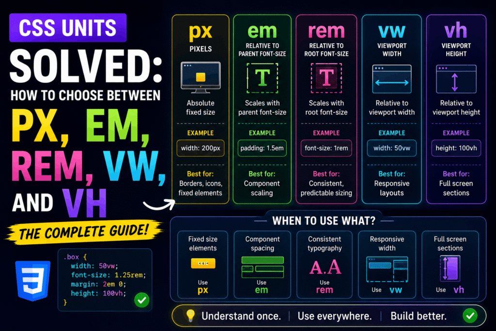 CSS units solved: how to choose between px, em, rem, vw, and vh